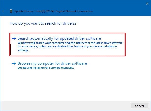 Right-click on the network adapter and select Update driver.
Choose to search automatically for updated driver software.