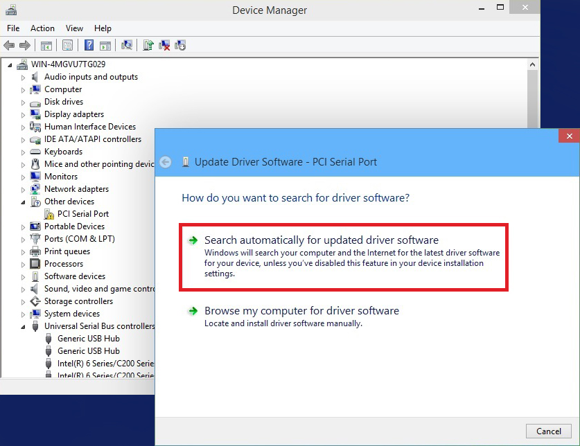 Right-click on the SSD and select Update Driver
Select Search automatically for updated driver software