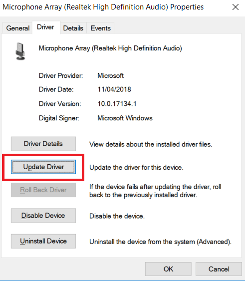 Right-click on your microphone device and select "Update driver" from the drop-down menu.
Choose the option to search automatically for updated driver software.