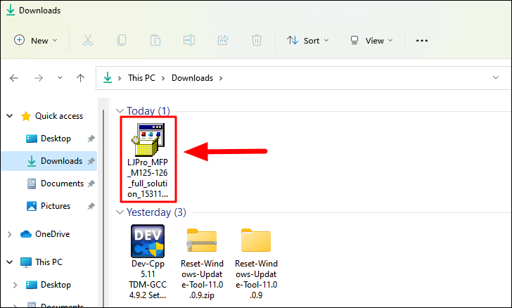 Run the downloaded file to update the printer drivers.
Restart the computer and printer once the update is complete.