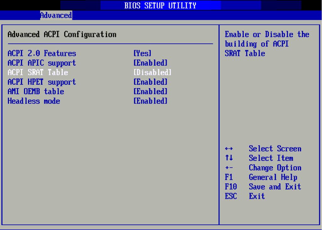 Screenshot of ACPI BIOS settings