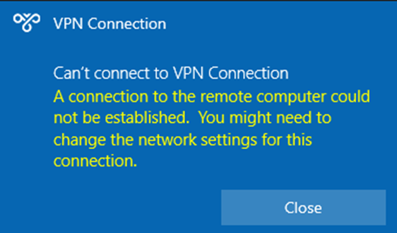 Screenshot of Betternet VPN error message