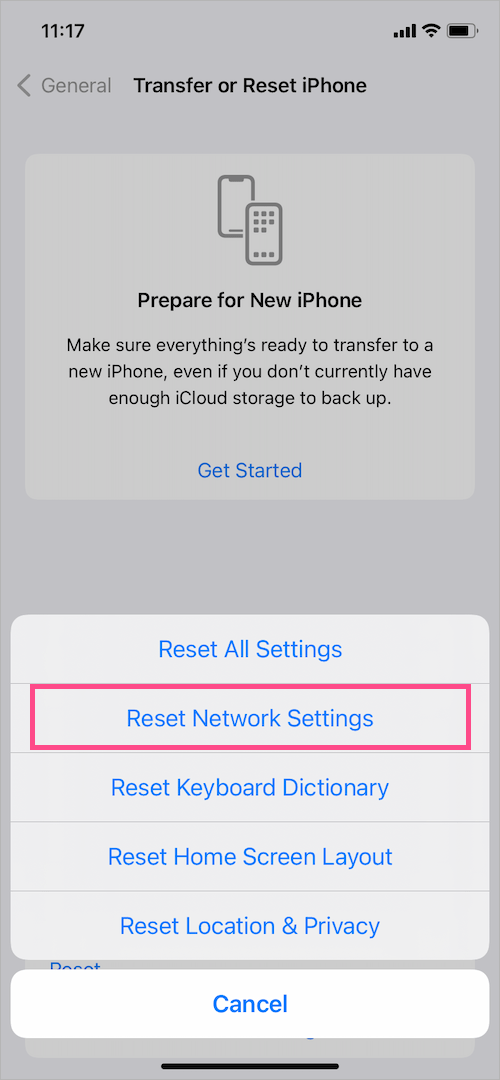 Scroll down and tap on "Reset."
Select "Reset Network Settings."