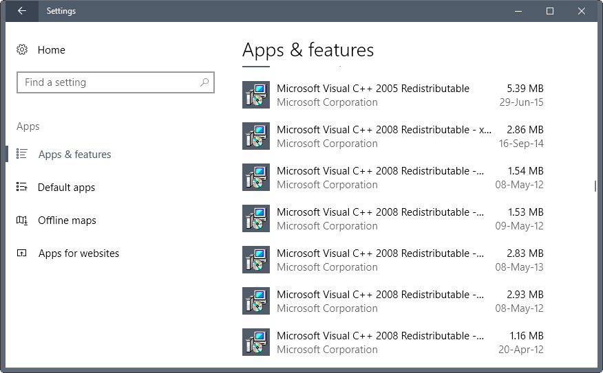 Search for "Microsoft Visual C++ Redistributable Package" in the search bar.
Locate the appropriate version of the package for your operating system.