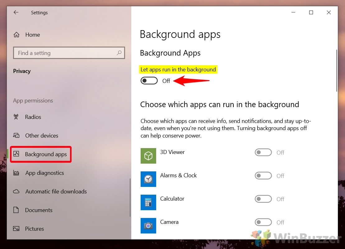 Select Background apps
Toggle off the apps you don't want running in the background
