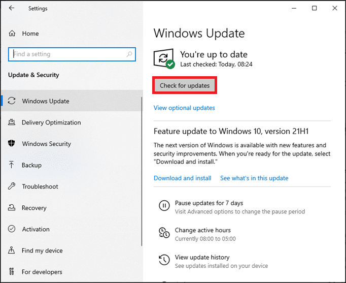 Select "Check for Updates"
If an update is available, download and install it