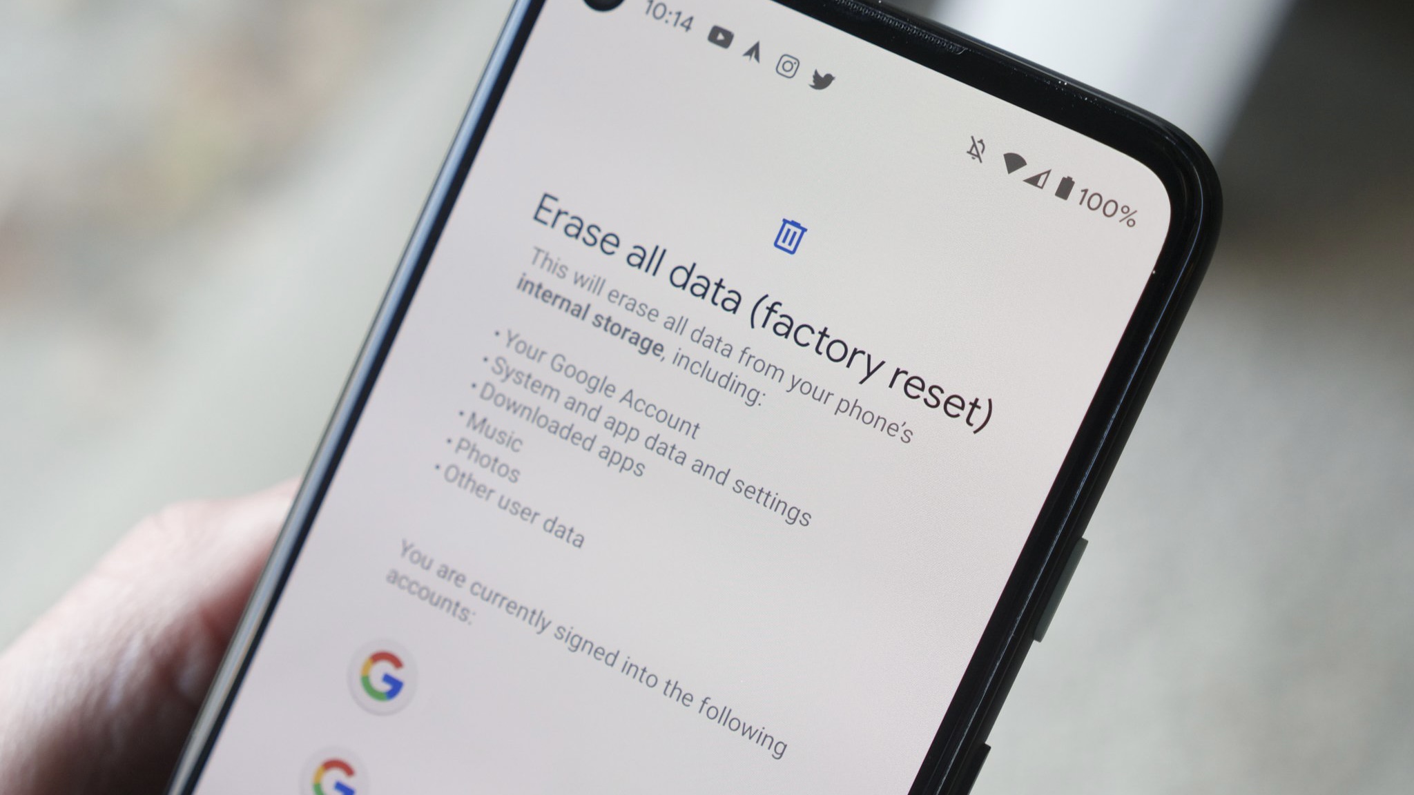 Select "Factory data reset" or a similar option.
Read the information and confirm the reset by tapping on "Reset phone" or "Erase everything".