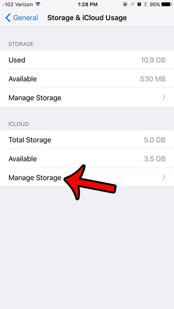 Select "Storage & iCloud Usage".
Under "Storage", tap on "Manage Storage".