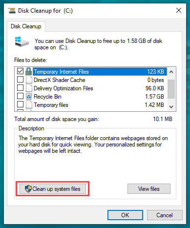 Select the types of files you want to delete and click on OK.
Wait for the cleanup process to finish.