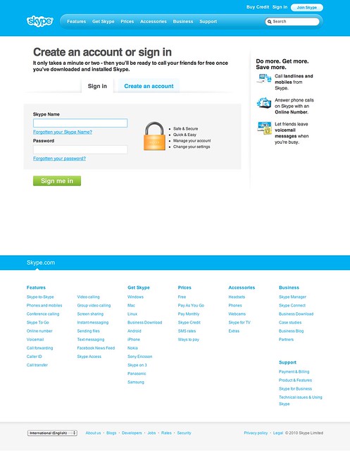 Skype sign-in page