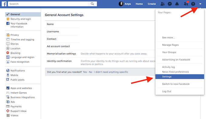 Step 3: Once logged in, navigate to the "Settings" menu. This can usually be found by clicking on the drop-down arrow in the top-right corner of the Facebook page.
Step 4: In the "Settings" menu, click on the "Your Facebook Information" option.
