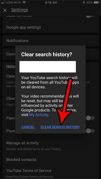 Tap on "Clear search history" and then tap on "Clear watch history". 
 Tap on "Clear all search history".