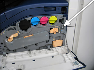 Turn off the printer and unplug it from the power source.
Open any access panels or covers to expose the paper path.