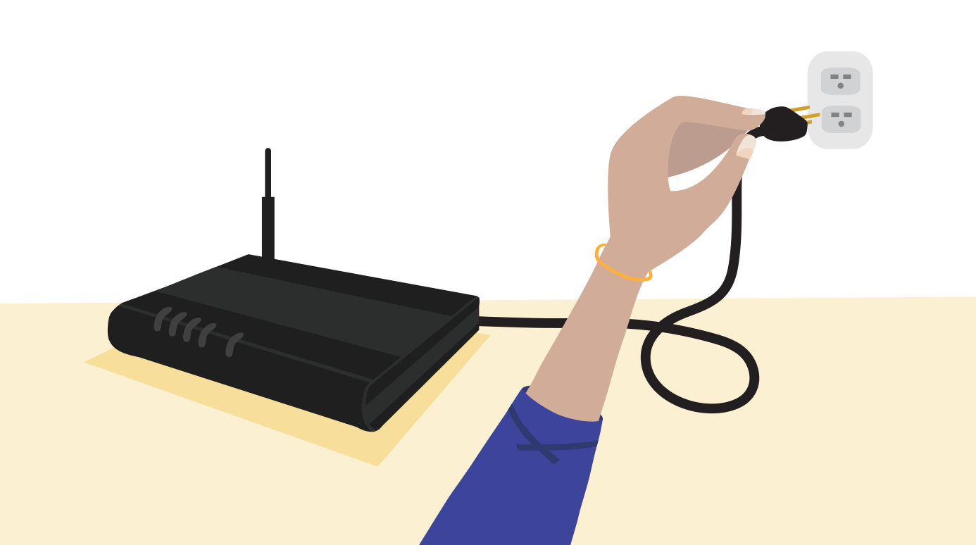 Turn off your printer and router.
Unplug the power cord from the router and wait for 30 seconds, then plug it back in.
