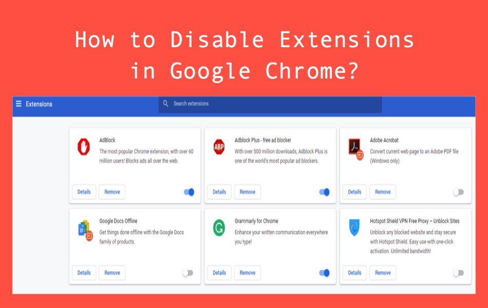 Type "chrome://extensions/" in the address bar and press Enter to open the Extensions page.
Toggle off the switch next to each extension to disable them temporarily.