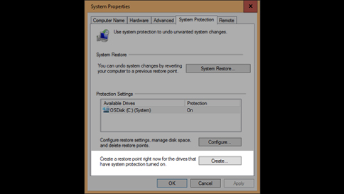 Type restore in the Windows search bar and select Create a restore point.
Select System Restore.