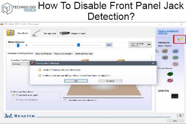 Uncheck the box that says Disable front panel jack detection.
Click OK to save the changes.