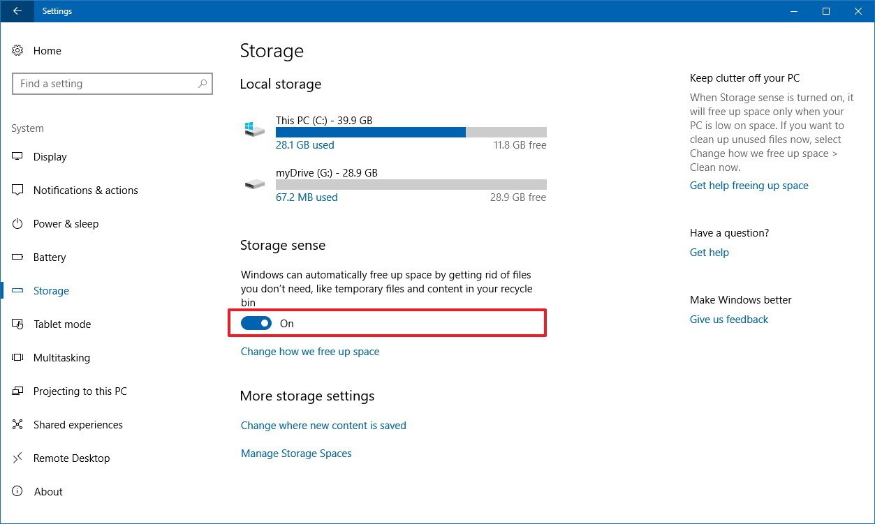 Under the "Storage sense" section, toggle the switch to "On" if it's not already enabled.
Click on "Configure Storage Sense or run it now" to customize the settings.