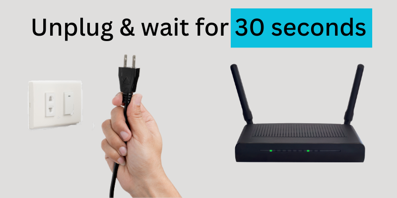 Unplug the power cable from the router.
Wait for about 30 seconds.