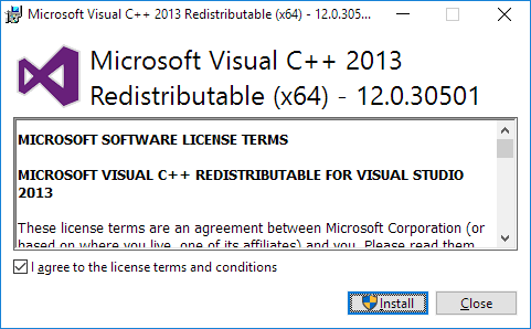 Visit the Microsoft website
Download the Microsoft Visual C++ Redistributable Package for Visual Studio 2013