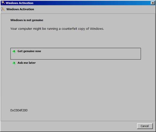 Windows activation error message