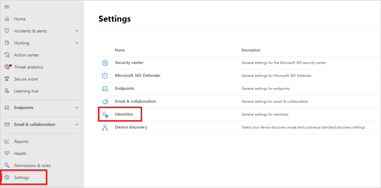 Windows Defender settings menu