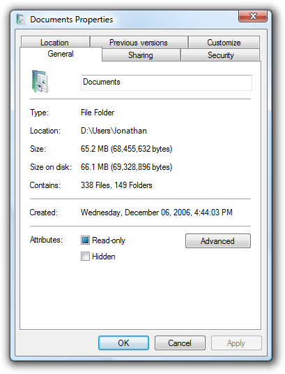 Windows file properties window