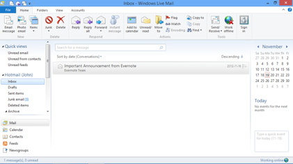 Windows Live Mail 2012 folders