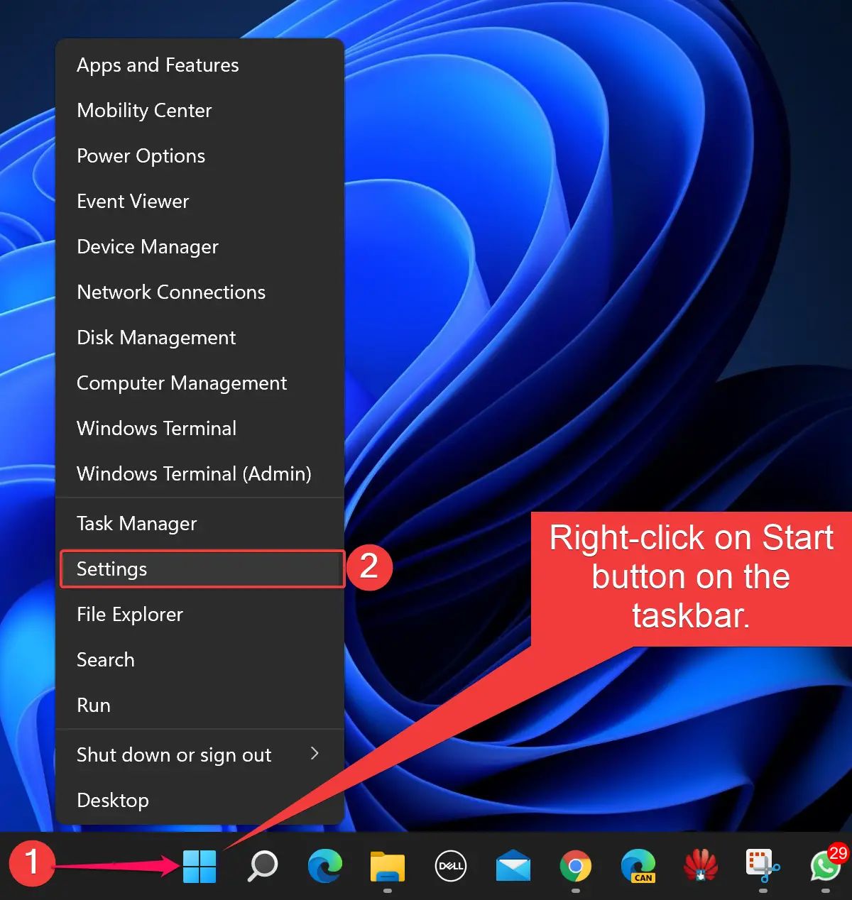 Windows power settings menu