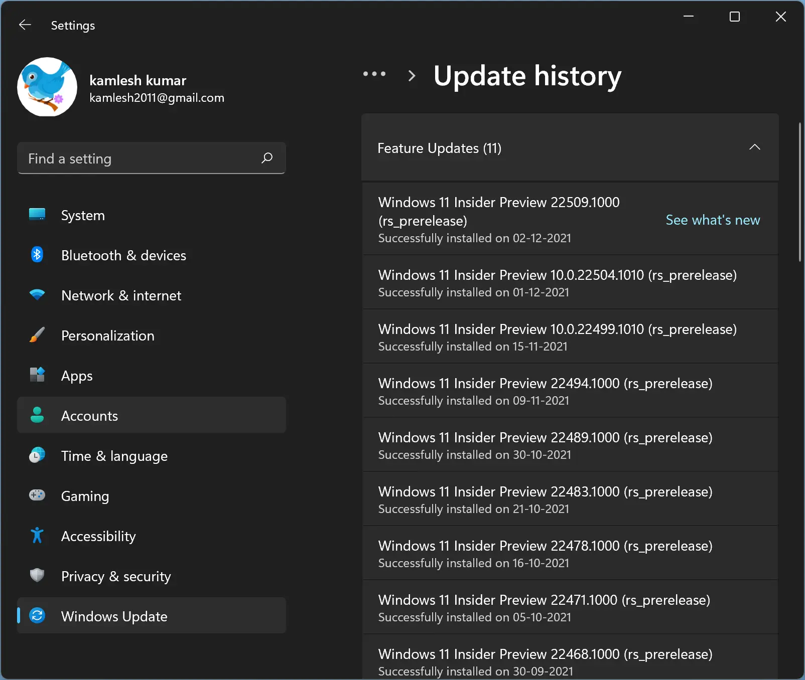 Windows update history icon